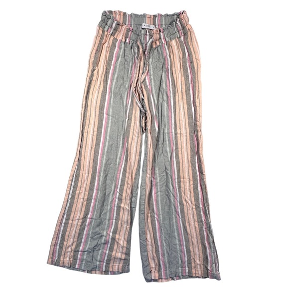 Vanilla Star Striped Linen Blend Wide Leg Pants Drawstring Waist Casual Size S - Picture 1 of 8